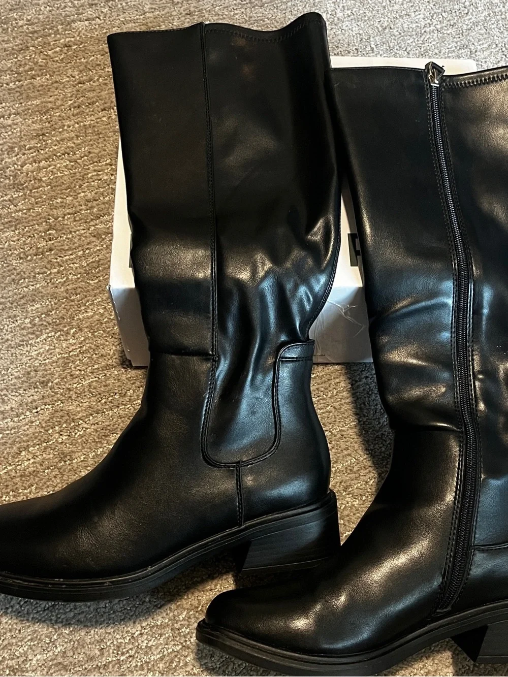 Knee High Boots Square Toe Low Block Heel Casual Comfort W/ Side Zipper 1283-1